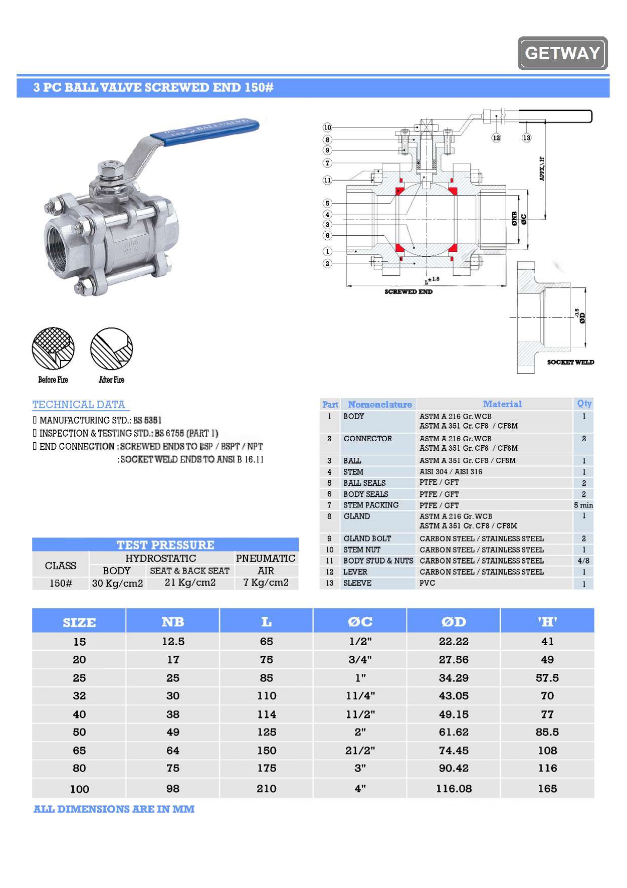 3 pc ball valve screwed end