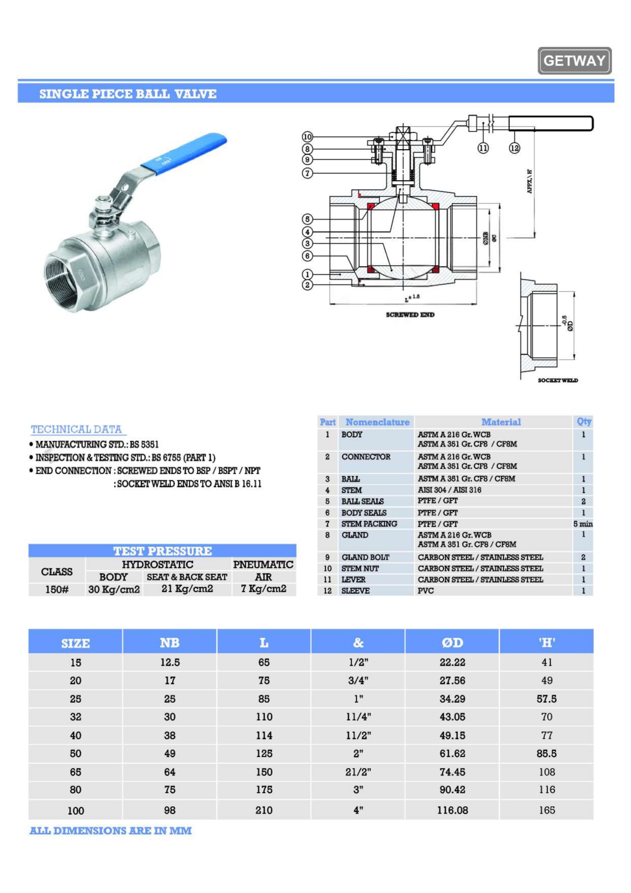 single piece ball valve screwed